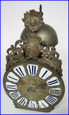18THC French Verge Lantern Clock Cartouche Dial Bell Strike Weight Driven C1760