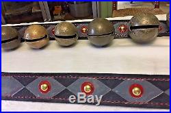18 Collectable Antique Brass Horse Sleigh Bells W-b J-s N-s H-b Leather Strap