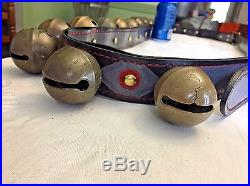 18 Collectable Antique Brass Horse Sleigh Bells W-b J-s N-s H-b Leather Strap