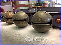 18 Collectable Antique Brass Horse Sleigh Bells W-b J-s N-s H-b Leather Strap