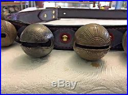 18 Collectable Antique Brass Horse Sleigh Bells W-b J-s N-s H-b Leather Strap