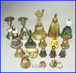 18 Vintage Collection Brass Enamel Silverplate Hand Bells + Bonus School Bell