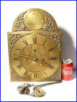 18thC T Richardson Darlington Brass Long Case Clock Dial + Movement + Bell