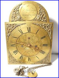 18thC T Richardson Darlington Brass Long Case Clock Dial + Movement + Bell