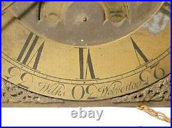 18thC Wilks Wolverton Brass Long Case Clock Dial + Movement + Bell RESTORATION