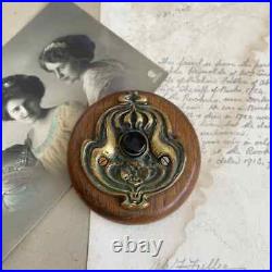 1900, Antique Art Nouveau wall door bell, art decor brass wooden bell Original
