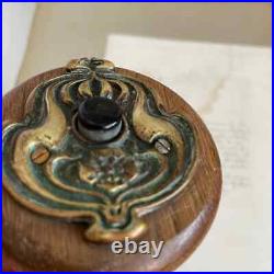 1900, Antique Art Nouveau wall door bell, art decor brass wooden bell Original