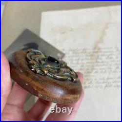 1900, Antique Art Nouveau wall door bell, art decor brass wooden bell Original