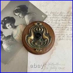 1900, Antique Art Nouveau wall door bell, art decor brass wooden bell Original