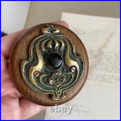 1900, Antique Art Nouveau wall door bell, art decor brass wooden bell Original
