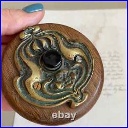 1900, Antique Art Nouveau wall door bell, art decor brass wooden bell Original