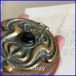 1900, Antique Art Nouveau wall door bell, art decor brass wooden bell Original