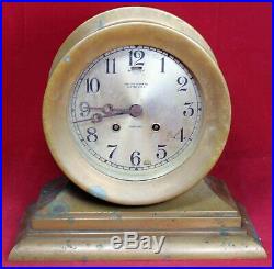 1920 Chelsea Brass Ships Bell Clock with 6 Face Maritime Parts/Repair