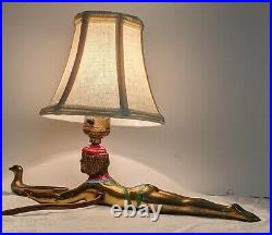 1920s L. V. Aronson Egyptian Revival Incense Burner Lamp Art Deco Prone Goddess