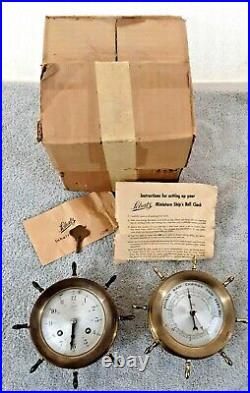1960's Set of 2 Brass Ships Bell 8 Day Clock Barometer Inst w Key Schatz Germany