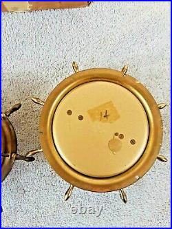 1960's Set of 2 Brass Ships Bell 8 Day Clock Barometer Inst w Key Schatz Germany