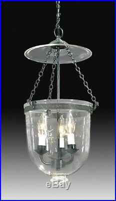 19th Century Hall Lantern Clear Antique Brass Bell Jar Ceiling Fixture Light MED