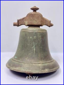 19th-Century Vintage Collectible Antique Marine Brass Bell with Rustic Iron Top