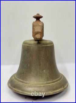 19th-Century Vintage Collectible Antique Marine Brass Bell with Rustic Iron Top