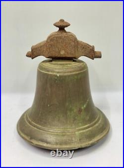 19th-Century Vintage Collectible Antique Marine Brass Bell with Rustic Iron Top