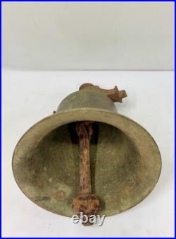19th-Century Vintage Collectible Antique Marine Brass Bell with Rustic Iron Top