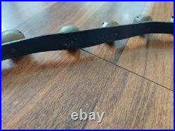 20 ANTIQUE ETCHED BRASS SLEIGH BELLS ON 76 Black LEATHER STRAP