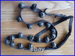 20 Vintage Brass Christmas Sleigh Bells Leather Horse Belt Antique 5ft Plus