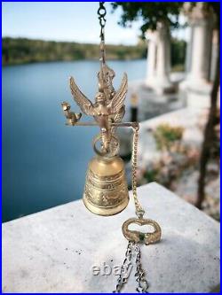 20th Century Gothic Brass Bell Monastery Angel Wall Hanging Church Religious VTG