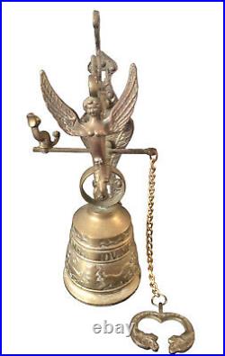 20th Century Gothic Brass Bell Monastery Angel Wall Hanging Church Religious VTG