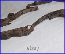 21 Antique Brass Petal Crotal Sleigh Bells On A Poor Leather Horse Belt Strap