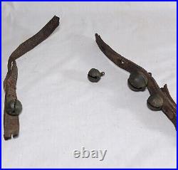 21 Antique Brass Petal Crotal Sleigh Bells On A Poor Leather Horse Belt Strap