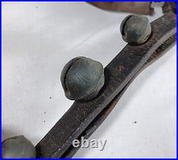 21 Antique Brass Petal Crotal Sleigh Bells On A Poor Leather Horse Belt Strap