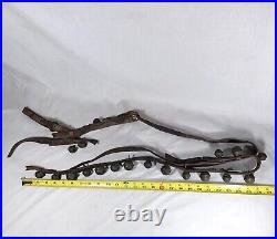 21 Antique Brass Petal Crotal Sleigh Bells On A Poor Leather Horse Belt Strap