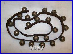 21 Antique No. 2 Brass Sleigh Bells on 53 Leather Strap Late 1800's