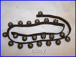 21 Antique No. 2 Brass Sleigh Bells on 53 Leather Strap Late 1800's