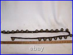 21 Antique No. 2 Brass Sleigh Bells on 53 Leather Strap Late 1800's