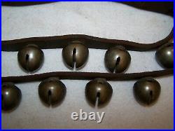 21 Antique No. 2 Brass Sleigh Bells on 53 Leather Strap Late 1800's