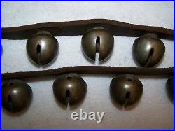 21 Antique No. 2 Brass Sleigh Bells on 53 Leather Strap Late 1800's