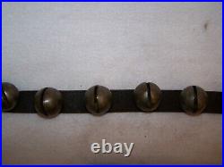 21 Antique No. 2 Brass Sleigh Bells on 53 Leather Strap Late 1800's