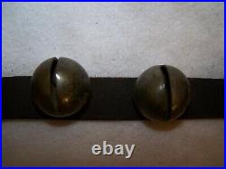 21 Antique No. 2 Brass Sleigh Bells on 53 Leather Strap Late 1800's