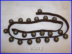 21 Antique No. 2 Brass Sleigh Bells on 53 Leather Strap Late 1800's