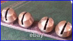 21 Antique Sleigh Bells In Very Good Condition On 42 Leather Strap, Great Sound