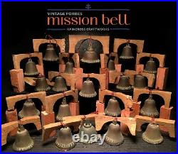 21 BRONZE FORBES MISSION BELLS, Vtg Old Brass Antique California Church Souvenir