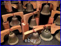 21 BRONZE FORBES MISSION BELLS, Vtg Old Brass Antique California Church Souvenir