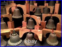 21 BRONZE FORBES MISSION BELLS, Vtg Old Brass Antique California Church Souvenir