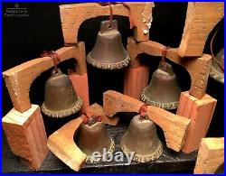 21 BRONZE FORBES MISSION BELLS, Vtg Old Brass Antique California Church Souvenir