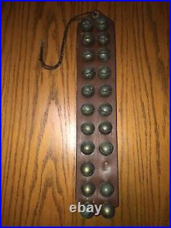 21 Vintage / Antique Brass Sleigh Bells On Wide Leather Strap