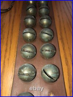 21 Vintage / Antique Brass Sleigh Bells On Wide Leather Strap