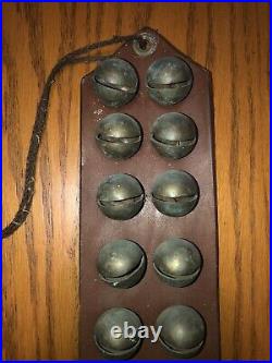 21 Vintage / Antique Brass Sleigh Bells On Wide Leather Strap