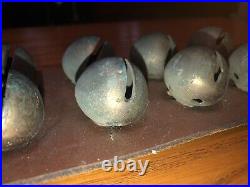 21 Vintage / Antique Brass Sleigh Bells On Wide Leather Strap